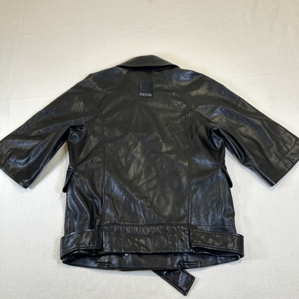 Armani Exchange Women's Faux Leather Biker Motorcycle Button Belt Jacket Small - Picture 4 of 11